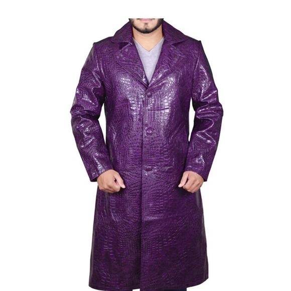 PURPLE CROCODILE LEATHER Trench Coat SUICIDE SQUAD Punk Moto Rock SM